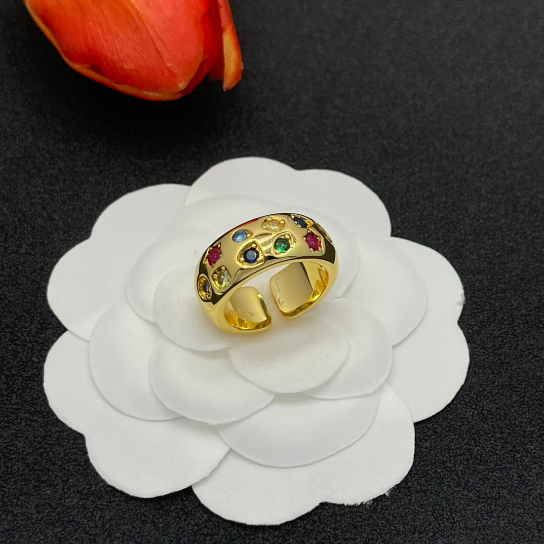 Pomellato multicolor crystal wide band ring in Gold Tone, detail view 12
