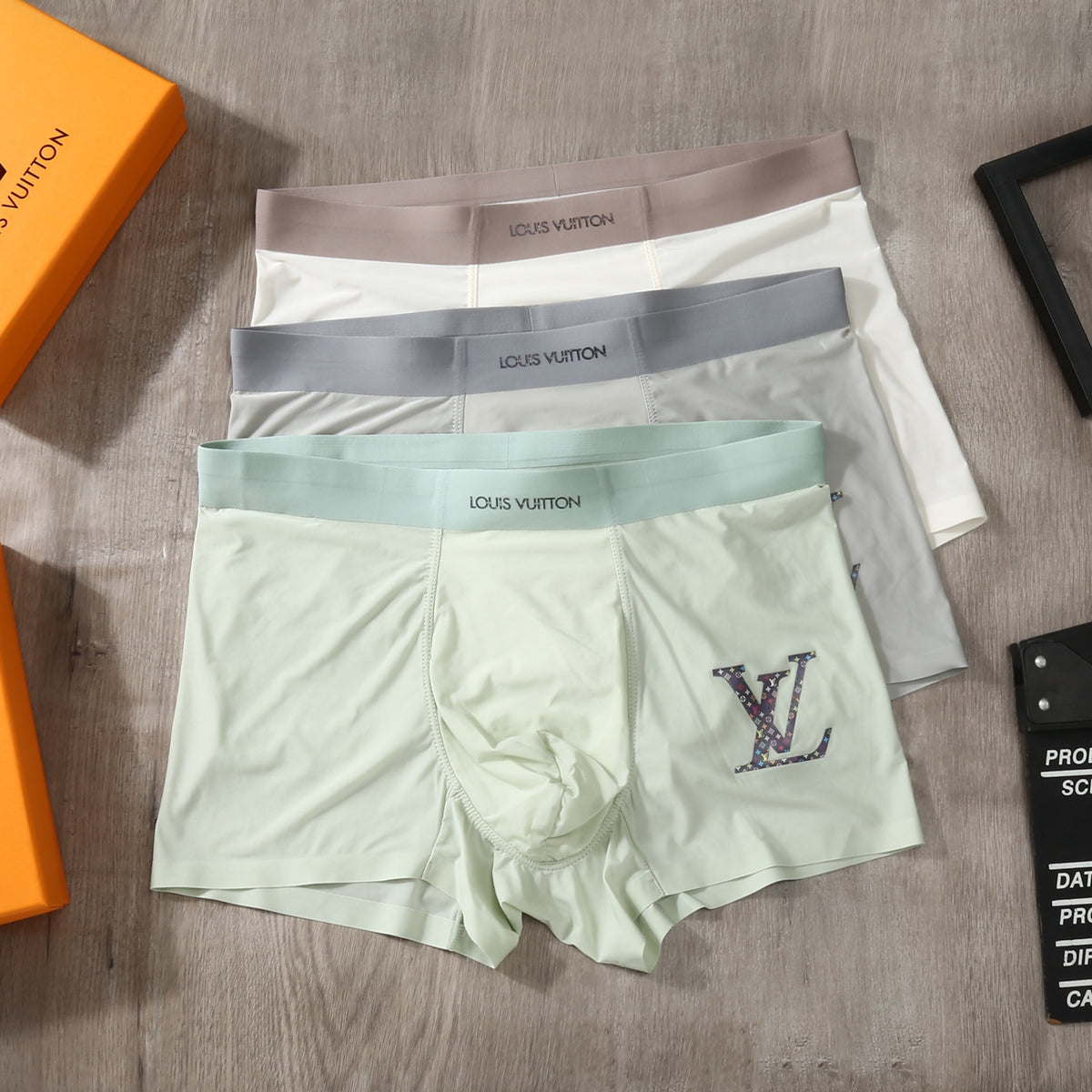 Louis Vuitton Mint Grey White Large Monogram Boxer Briefs, image 1
