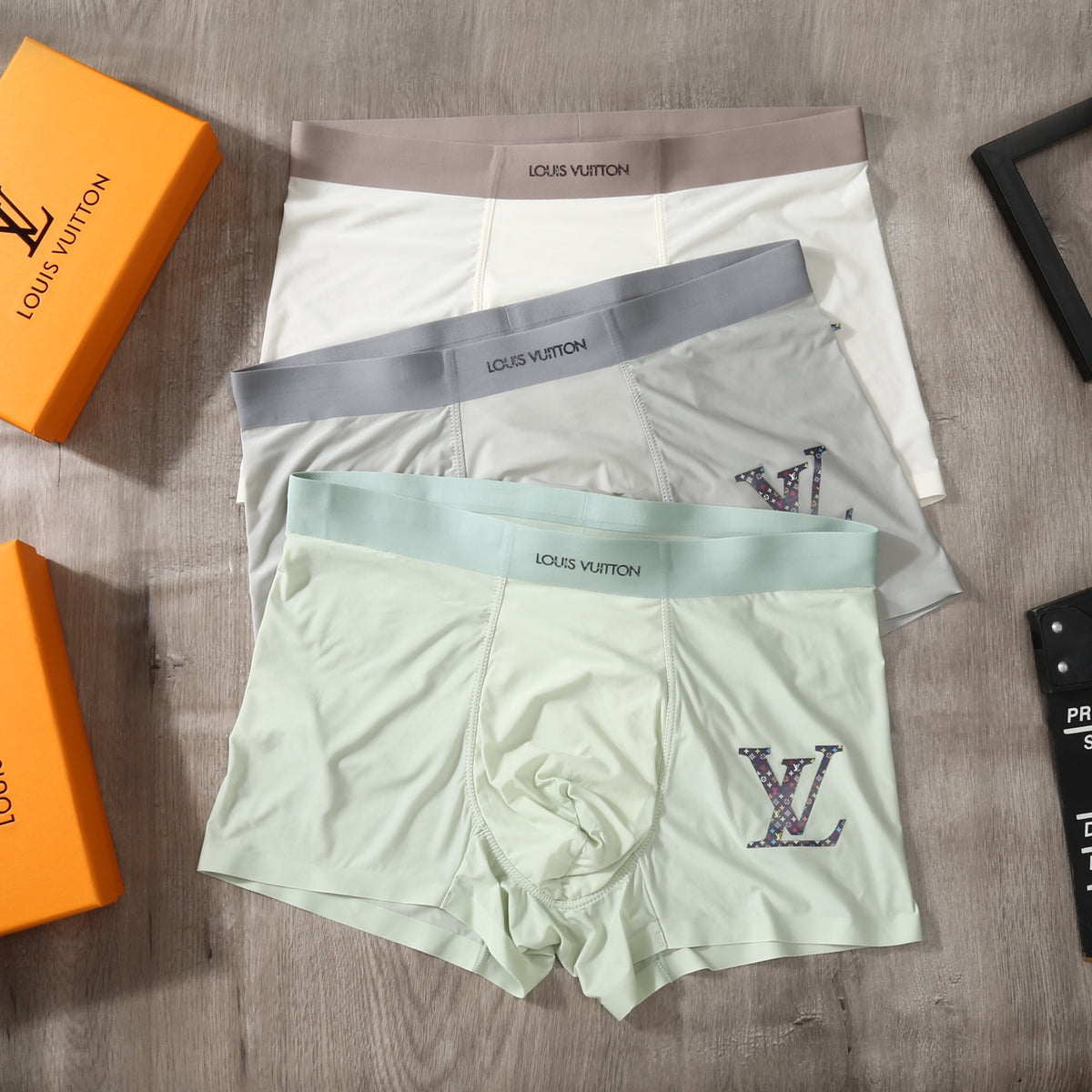 Louis Vuitton Mint Grey White Large Monogram Boxer Briefs, image 4