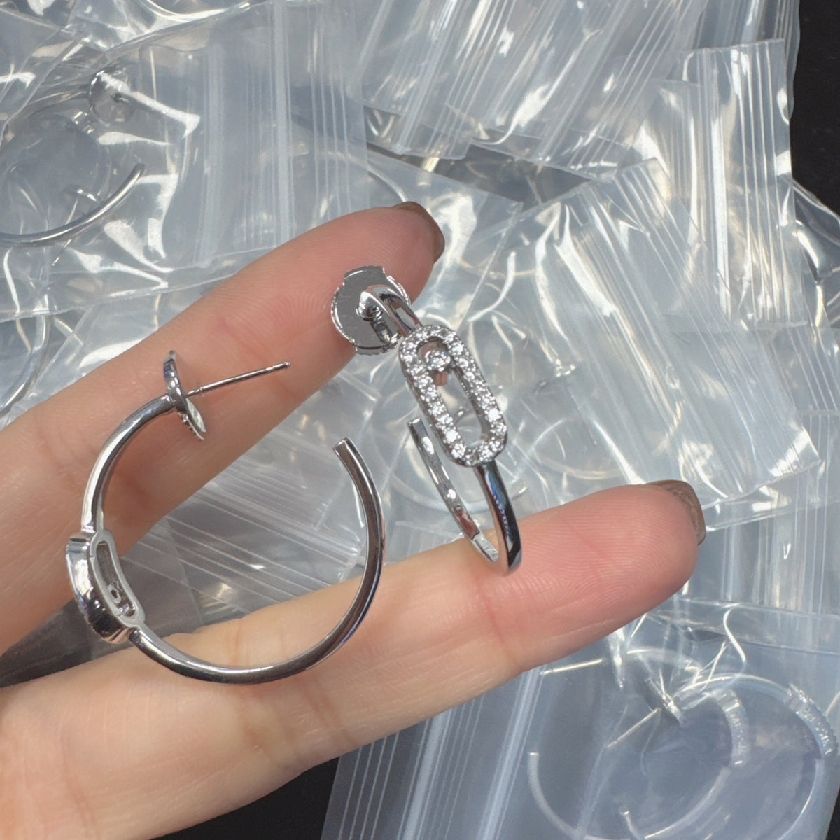 Messika Crystal Open Hoop earrings in Silver Tone, detail view 2