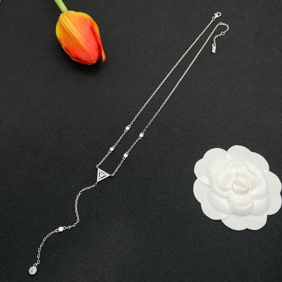 Messika Triangle Y-Drop necklace in Silver Tone, detail view 11