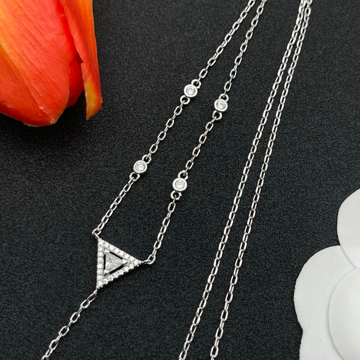 Messika Triangle Y-Drop necklace in Silver Tone, detail view 14