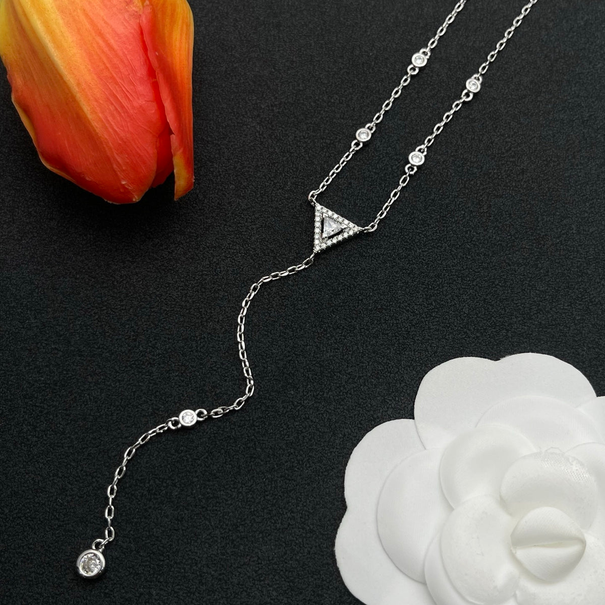 Messika Triangle Y-Drop necklace in Silver Tone, detail view 12
