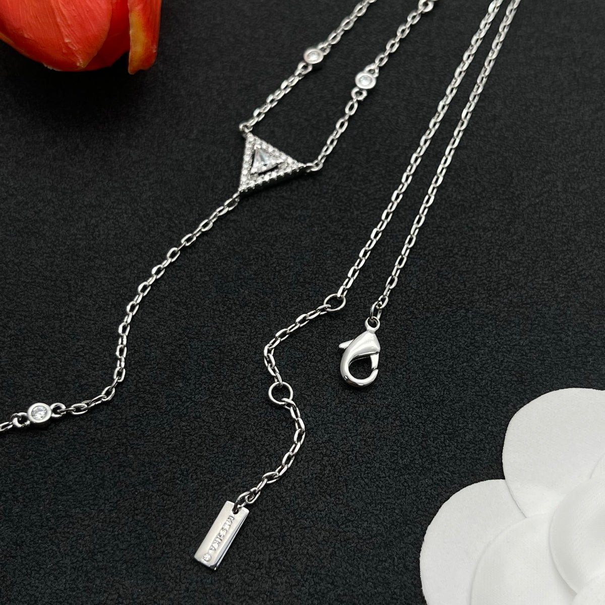 Messika Triangle Y-Drop necklace in Silver Tone, detail view 13