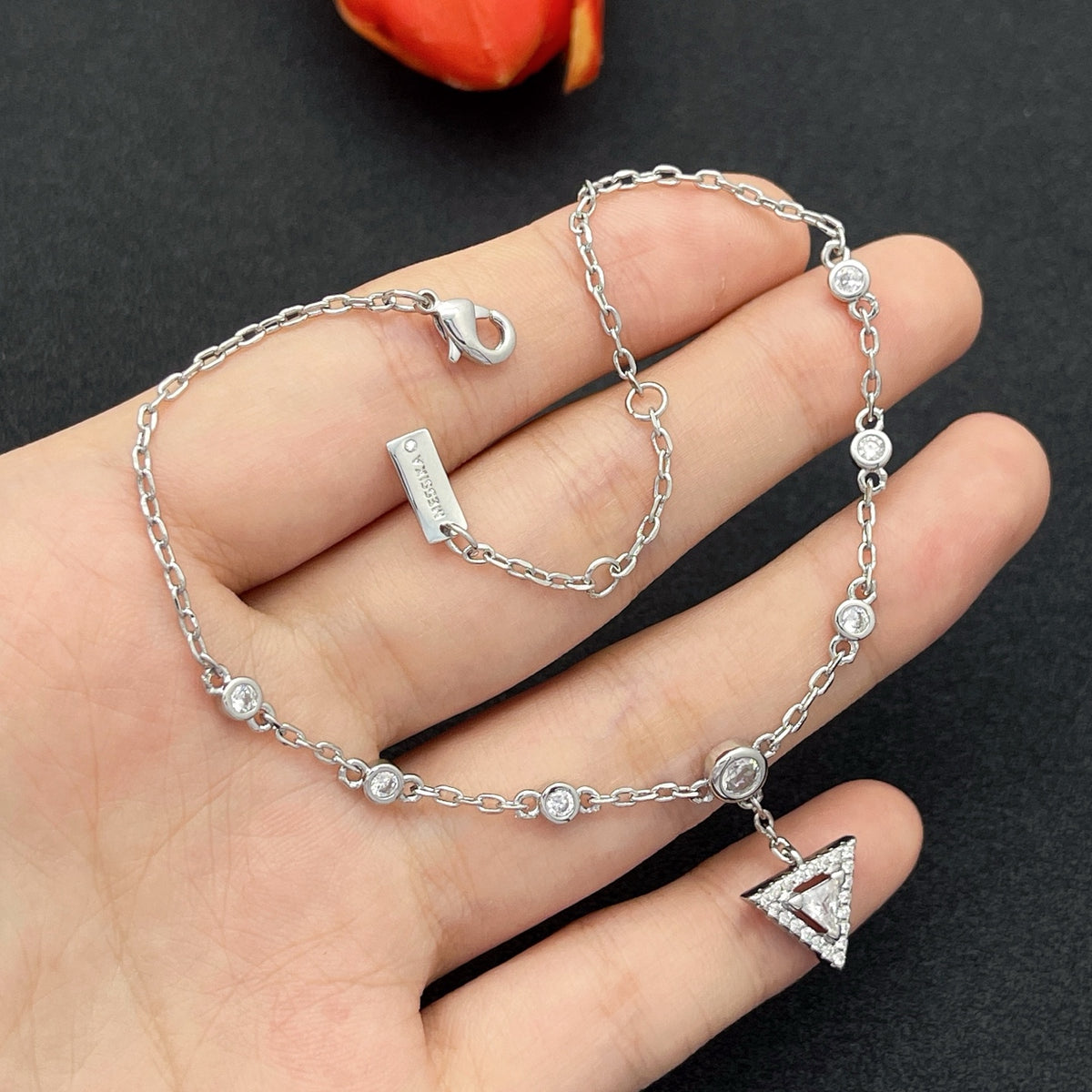 Messika Triangle Drop Chain bracelet in Silver Tone, detail view 9