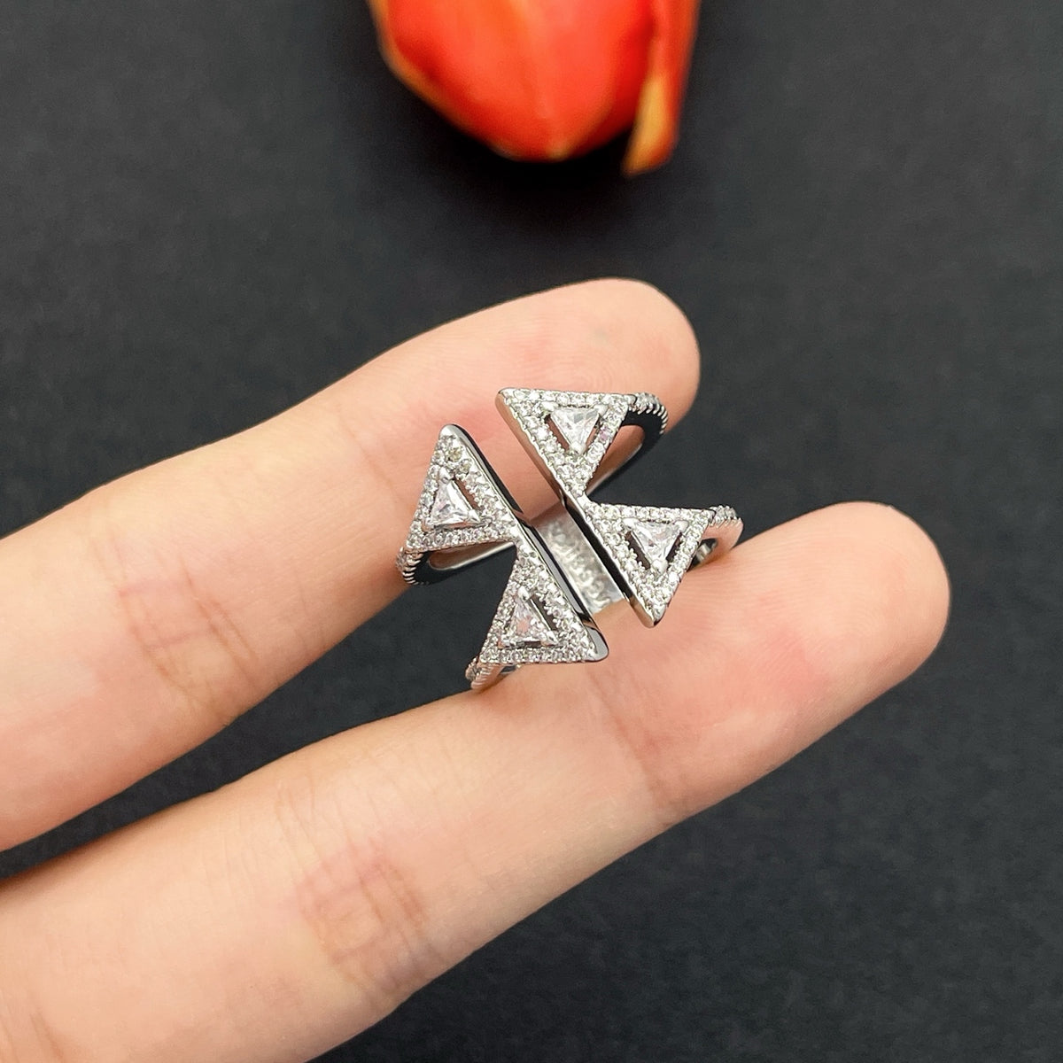 Messika Double Triangle Statement ring in Silver Tone, detail view 9