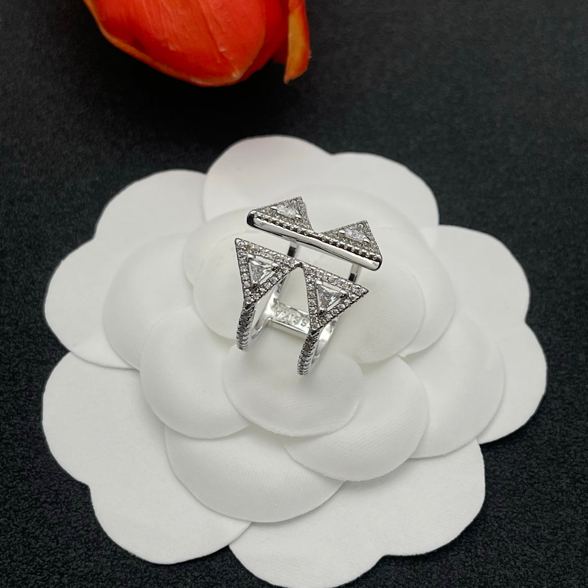Messika Double Triangle Statement ring in Silver Tone, detail view 12