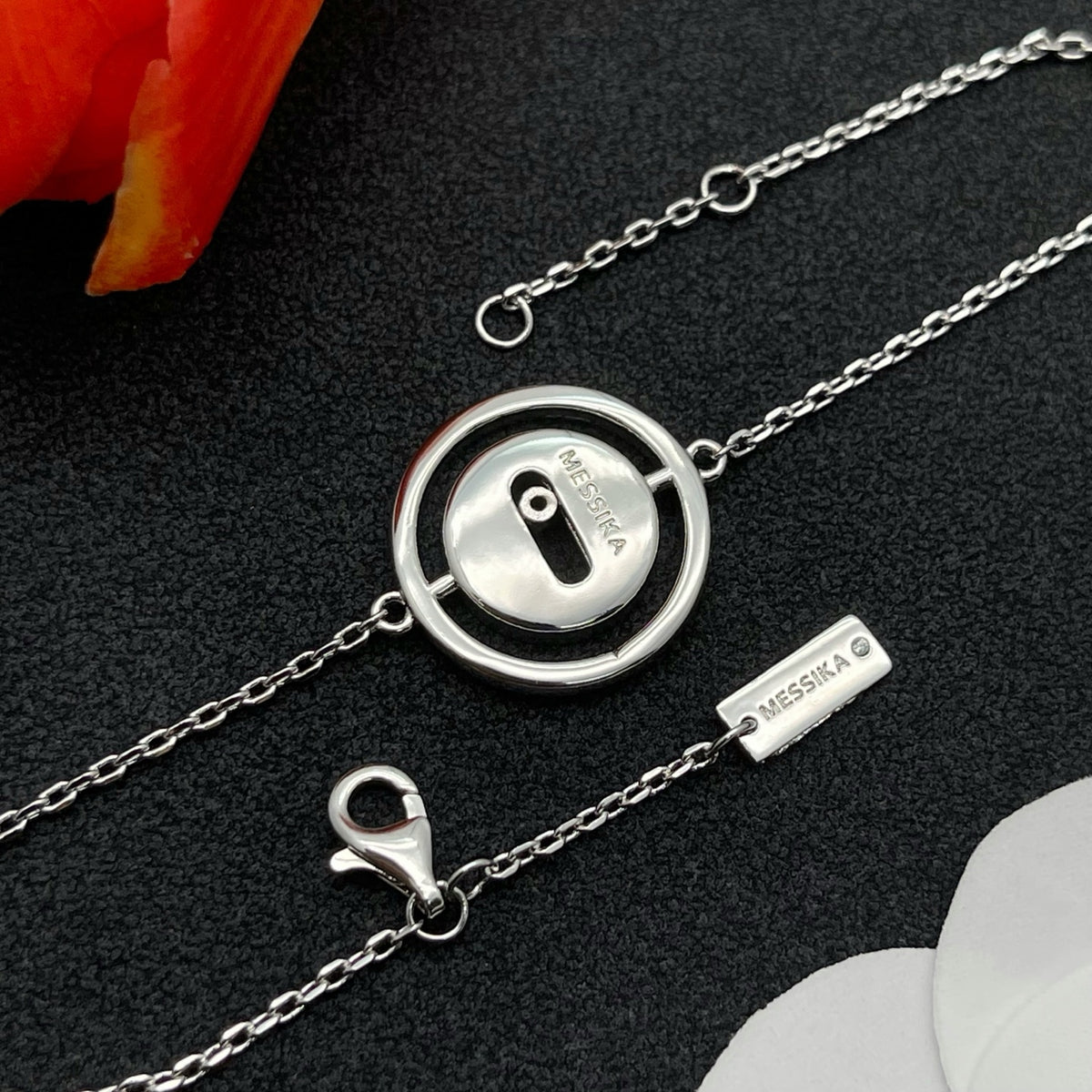 Messika Oval Enamel Bar Chain bracelet in Silver & Black, detail view 29