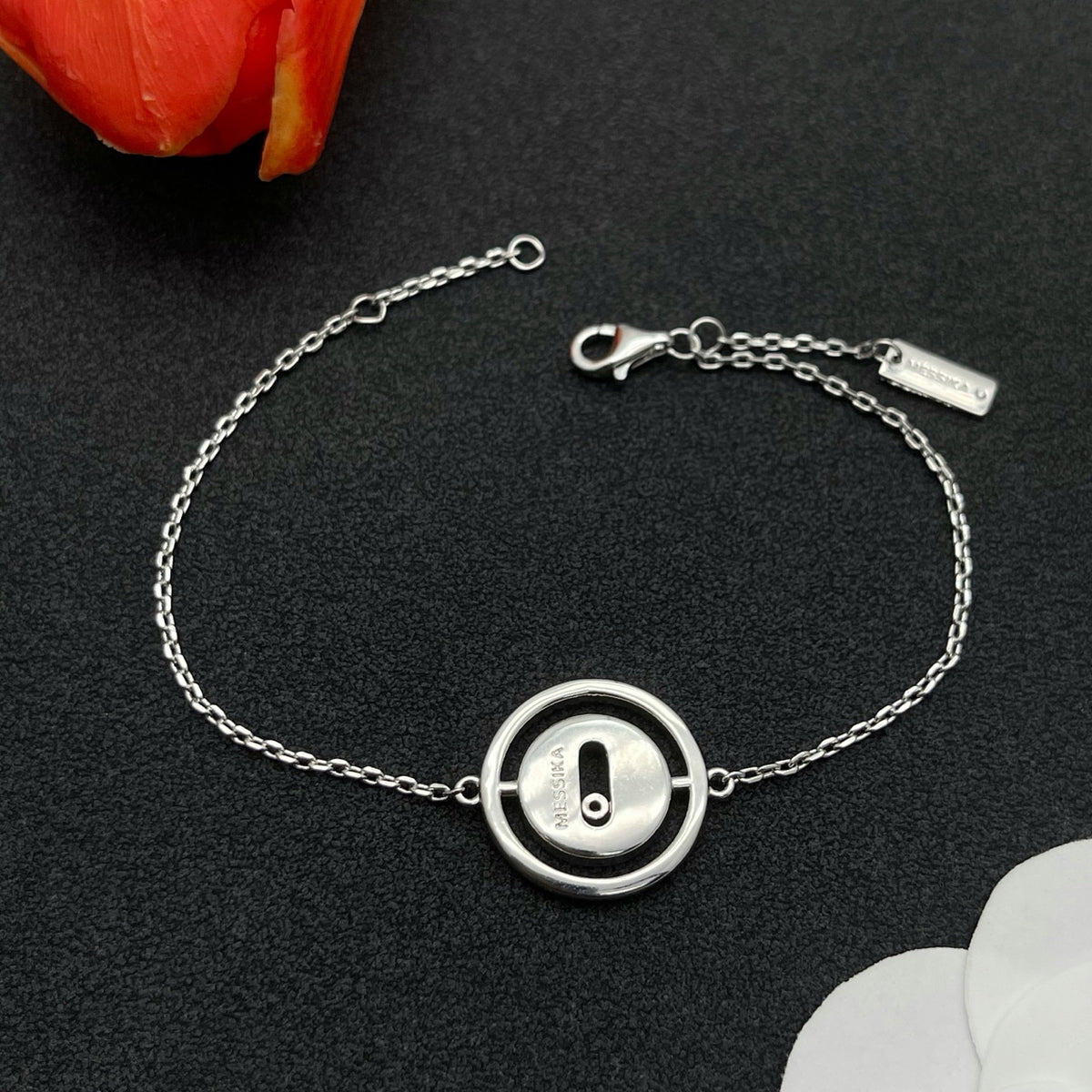 Messika Oval Enamel Bar Chain bracelet in Silver & Black, detail view 28