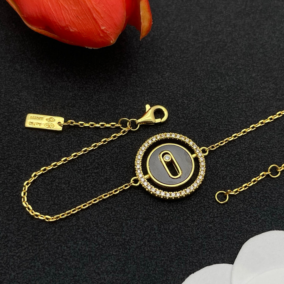 Messika Oval Enamel Bar Chain bracelet in Gold & Black, detail view 20