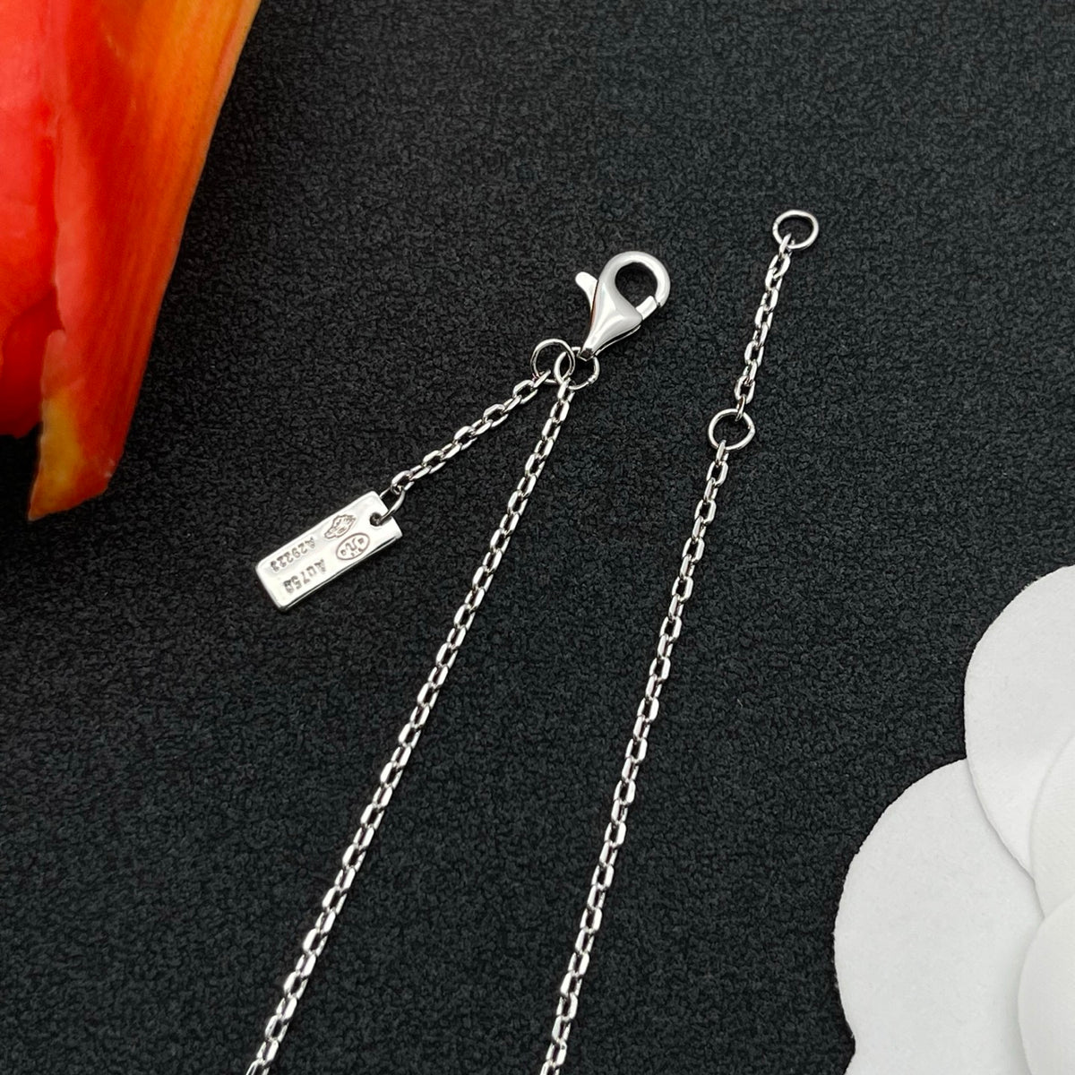 Messika Oval Enamel Bar Chain bracelet in Silver & White, detail view 12