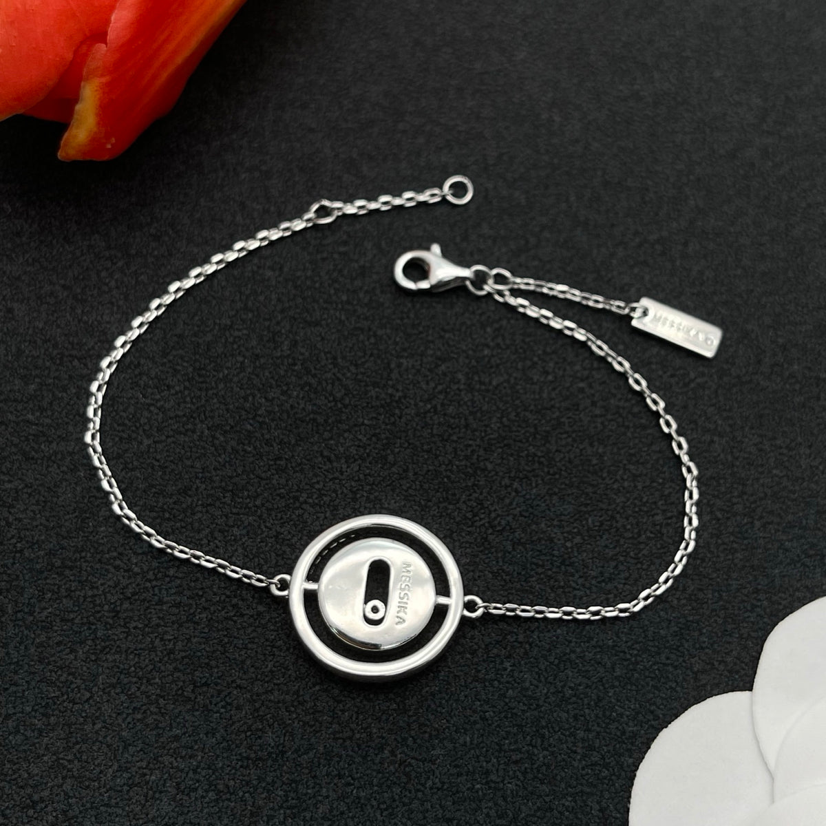 Messika Oval Enamel Bar Chain bracelet in Silver & White, detail view 14