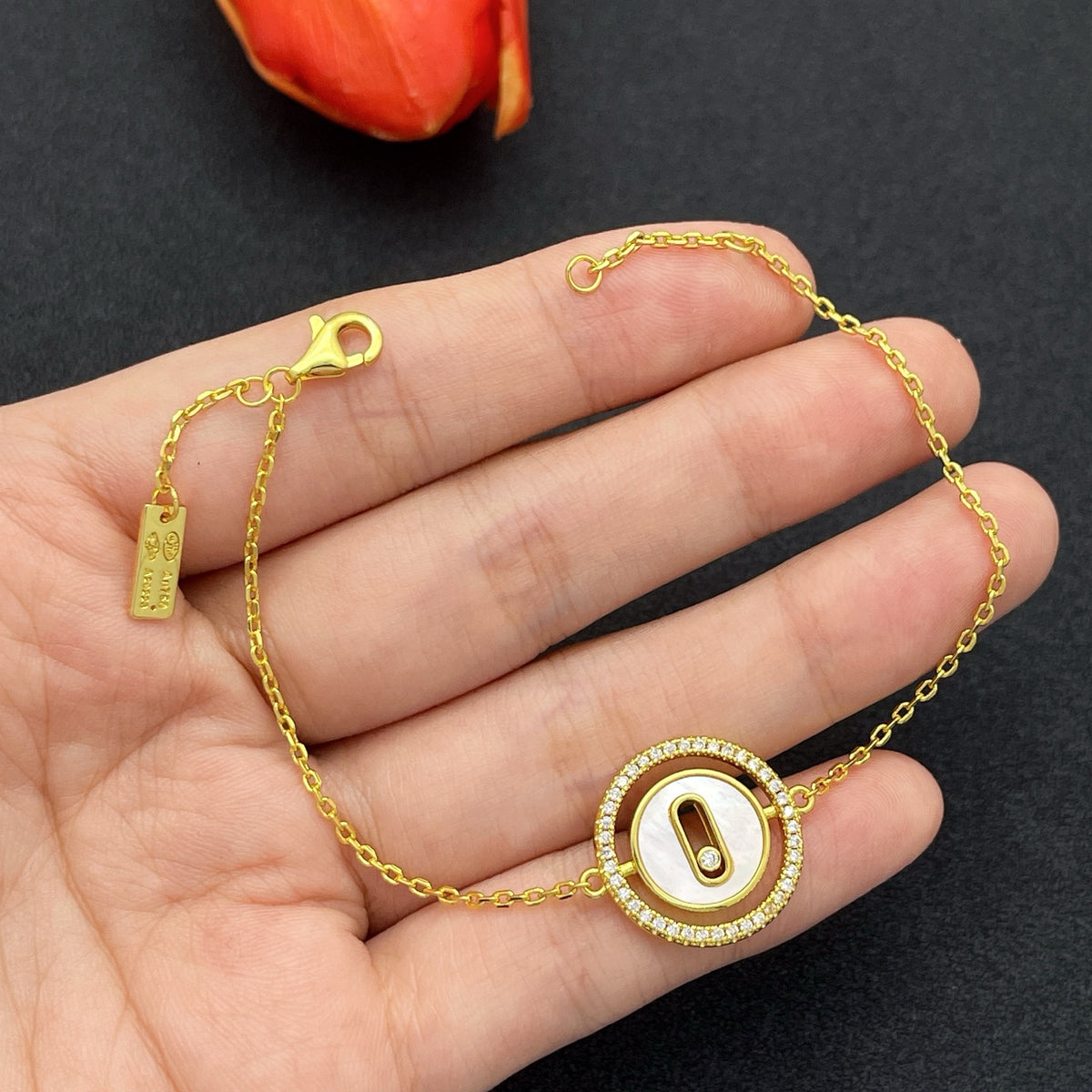 Messika Oval Enamel Bar Chain bracelet in Gold & White, main view