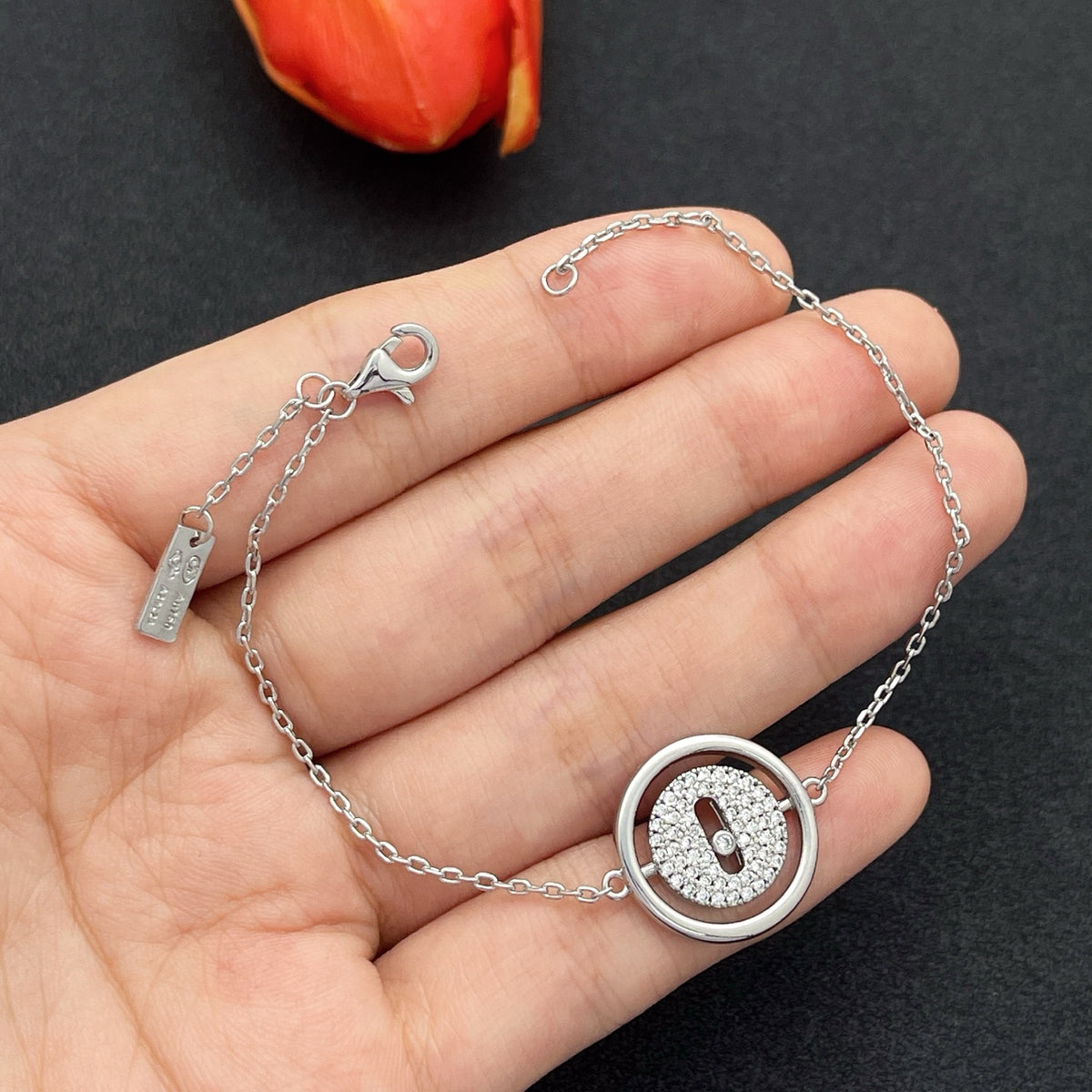 Messika Open Circle Bar Chain bracelet in Silver Tone, main view
