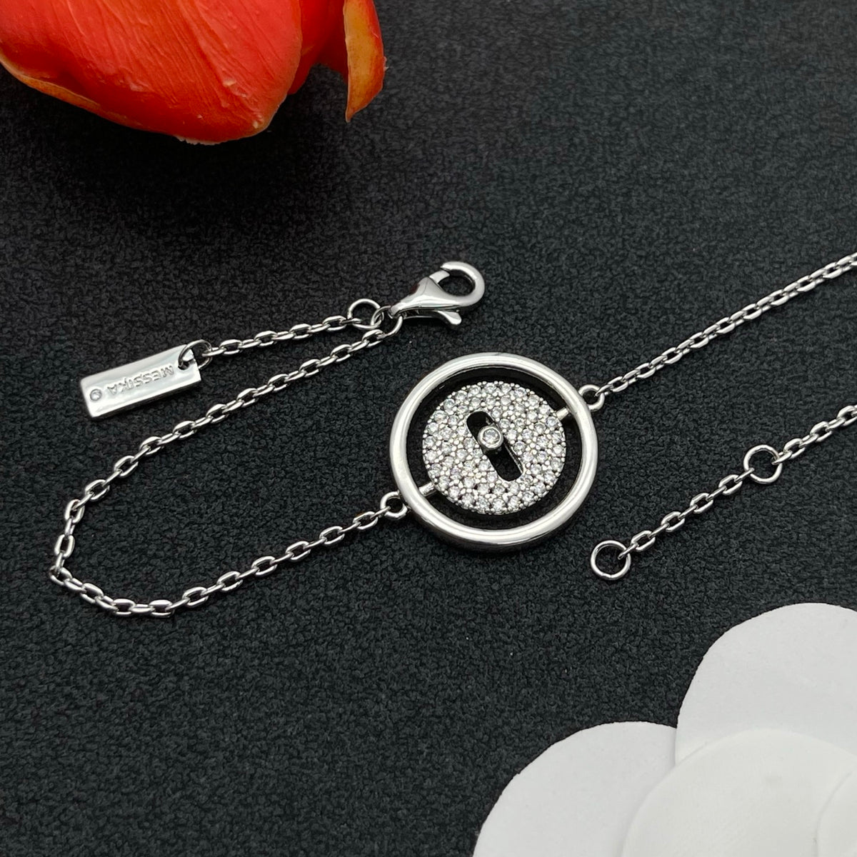Messika Open Circle Bar Chain bracelet in Silver Tone, detail view 5