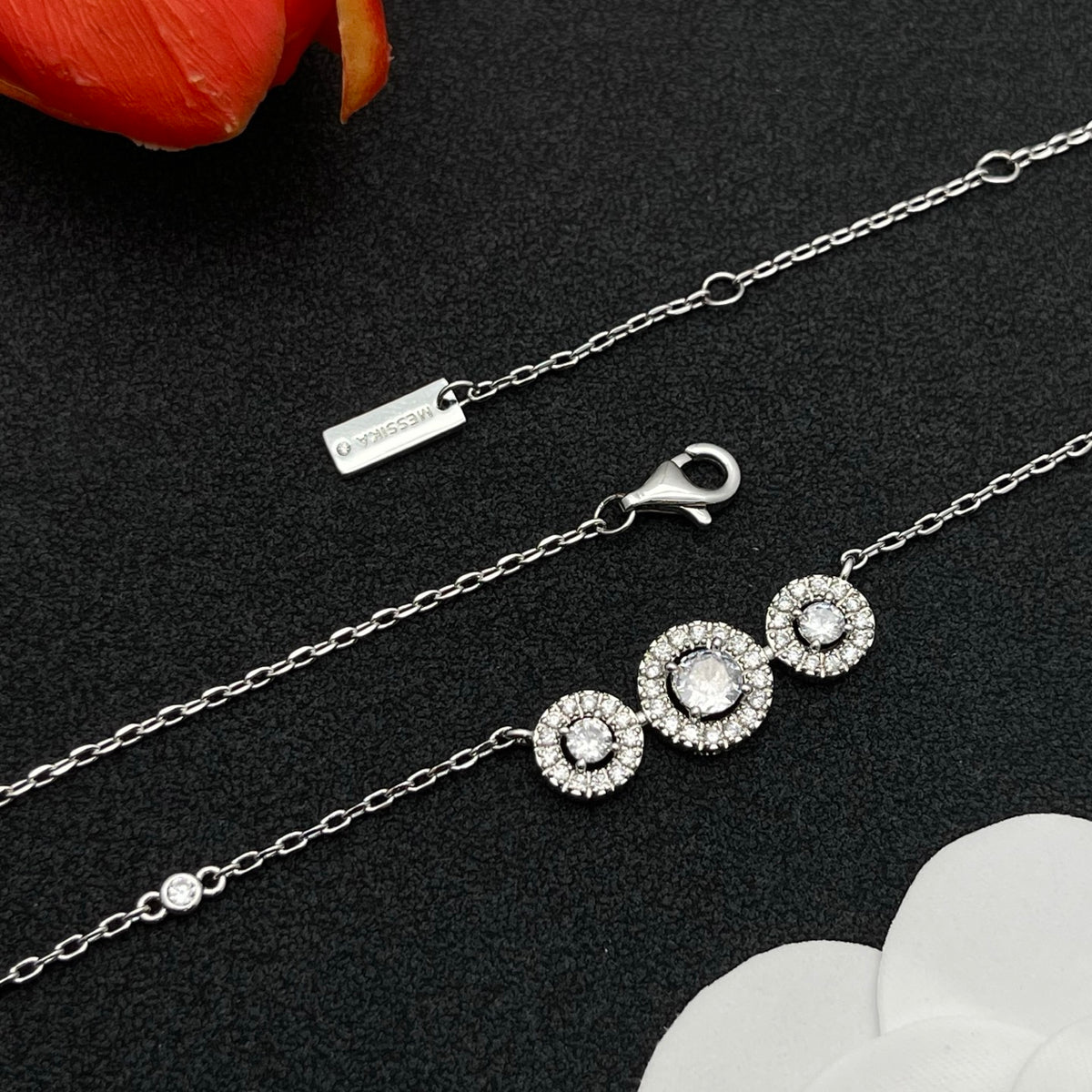 Messika Triple Halo Station necklace in Silver Tone, detail view 14