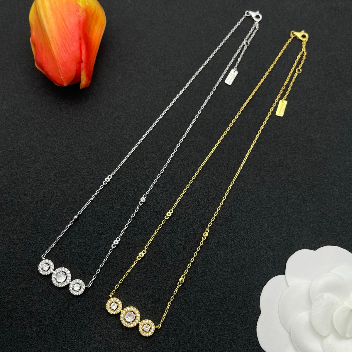 Messika Triple Halo Station necklace in Gold Tone, detail view 8