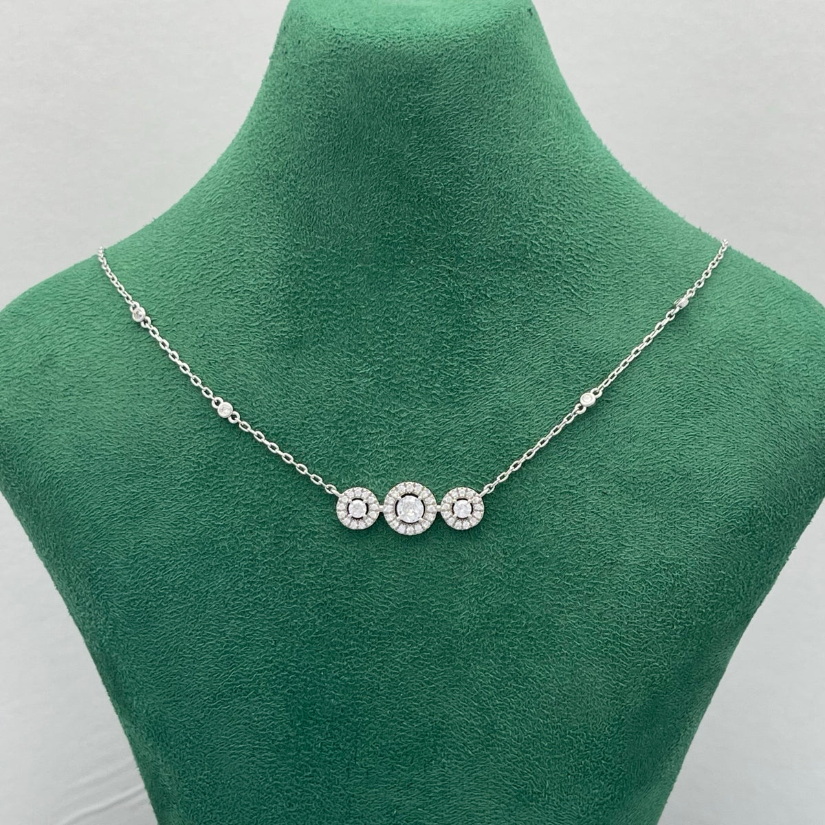 Messika Triple Halo Station necklace in Silver Tone, detail view 9