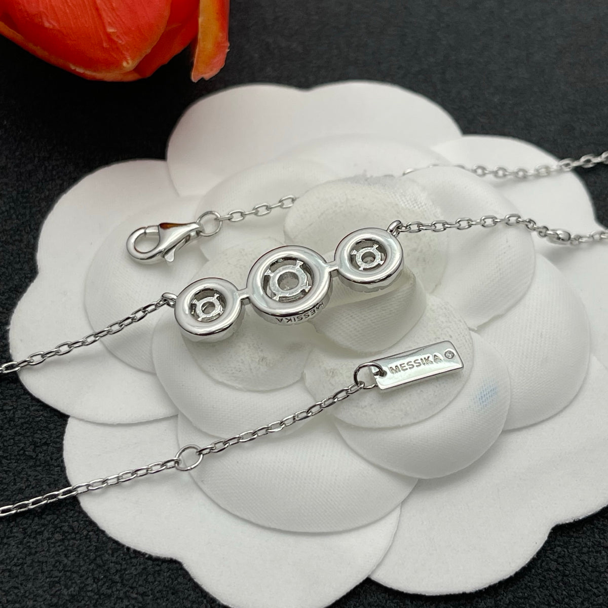 Messika Triple Halo Station necklace in Silver Tone, detail view 15