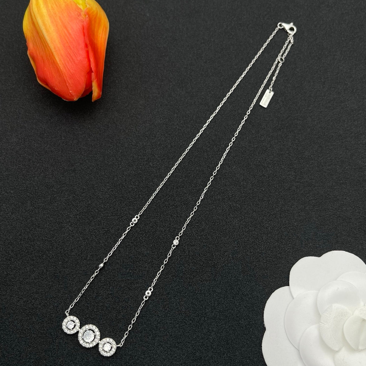 Messika Triple Halo Station necklace in Silver Tone, detail view 11