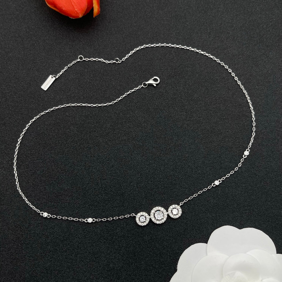 Messika Triple Halo Station necklace in Silver Tone, detail view 10