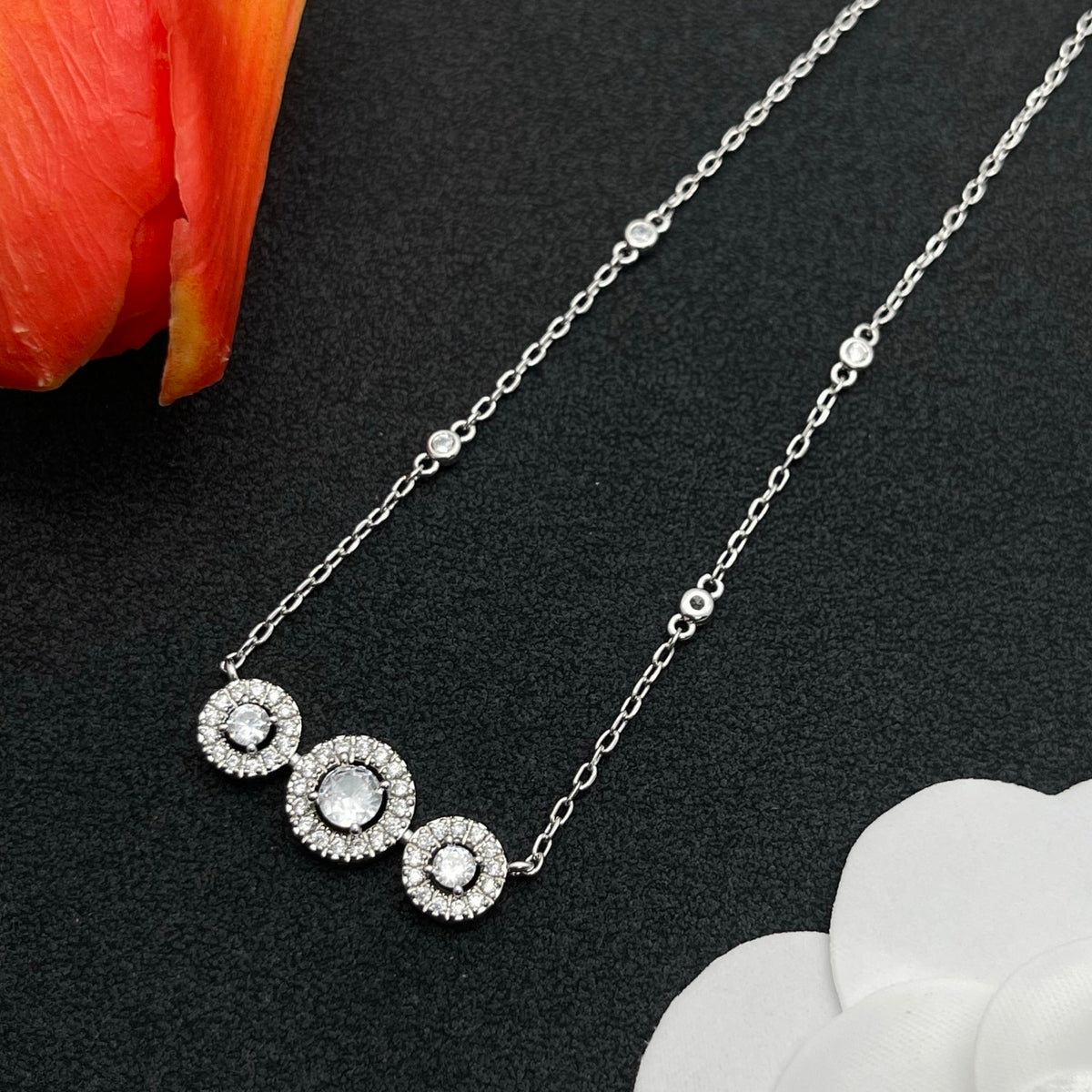 Messika Triple Halo Station necklace in Silver Tone, detail view 12