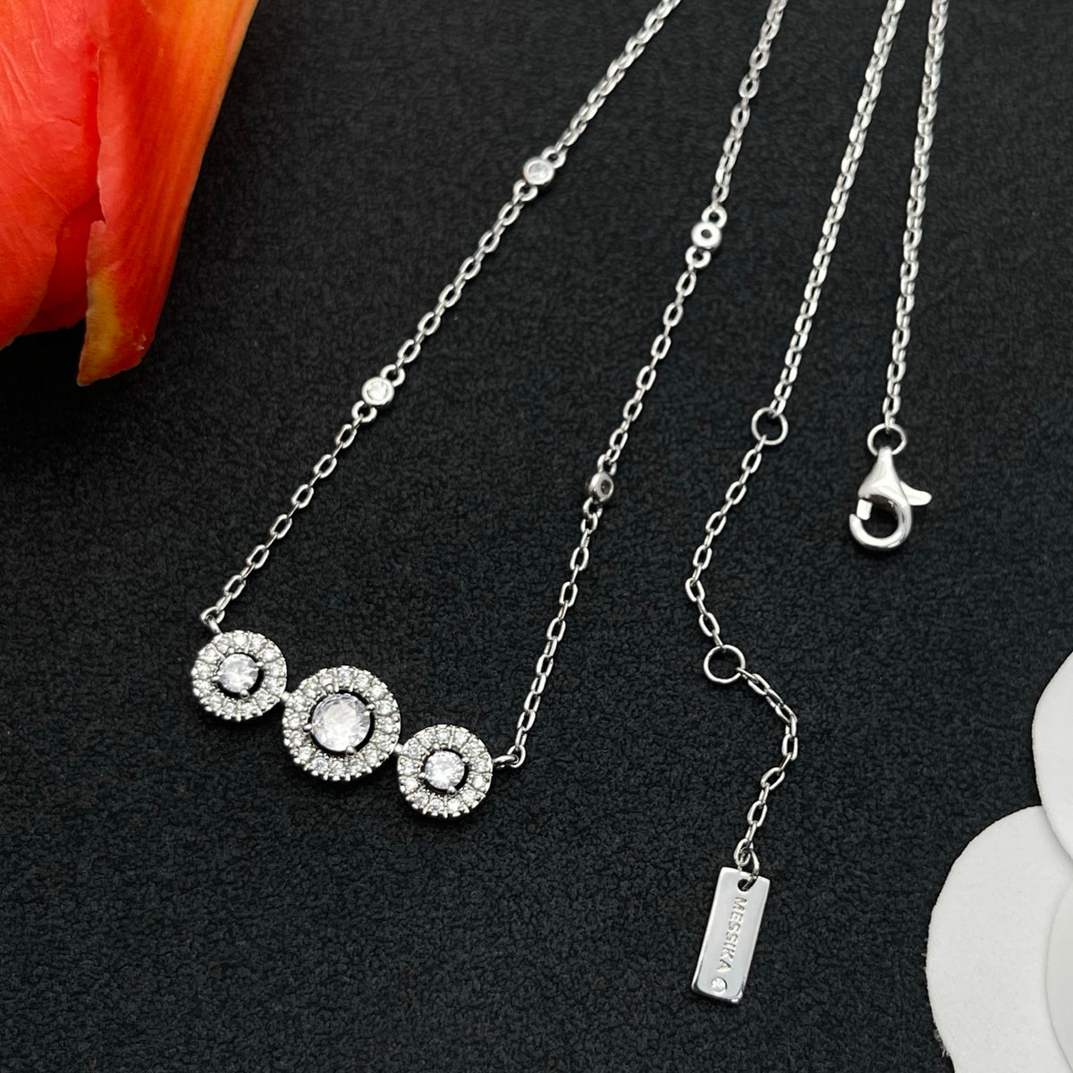 Messika Triple Halo Station necklace in Silver Tone, detail view 13