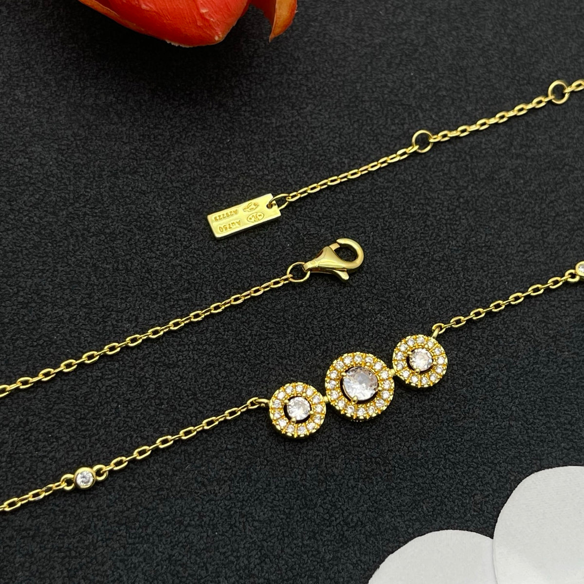 Messika Triple Halo Station necklace in Gold Tone, detail view 6
