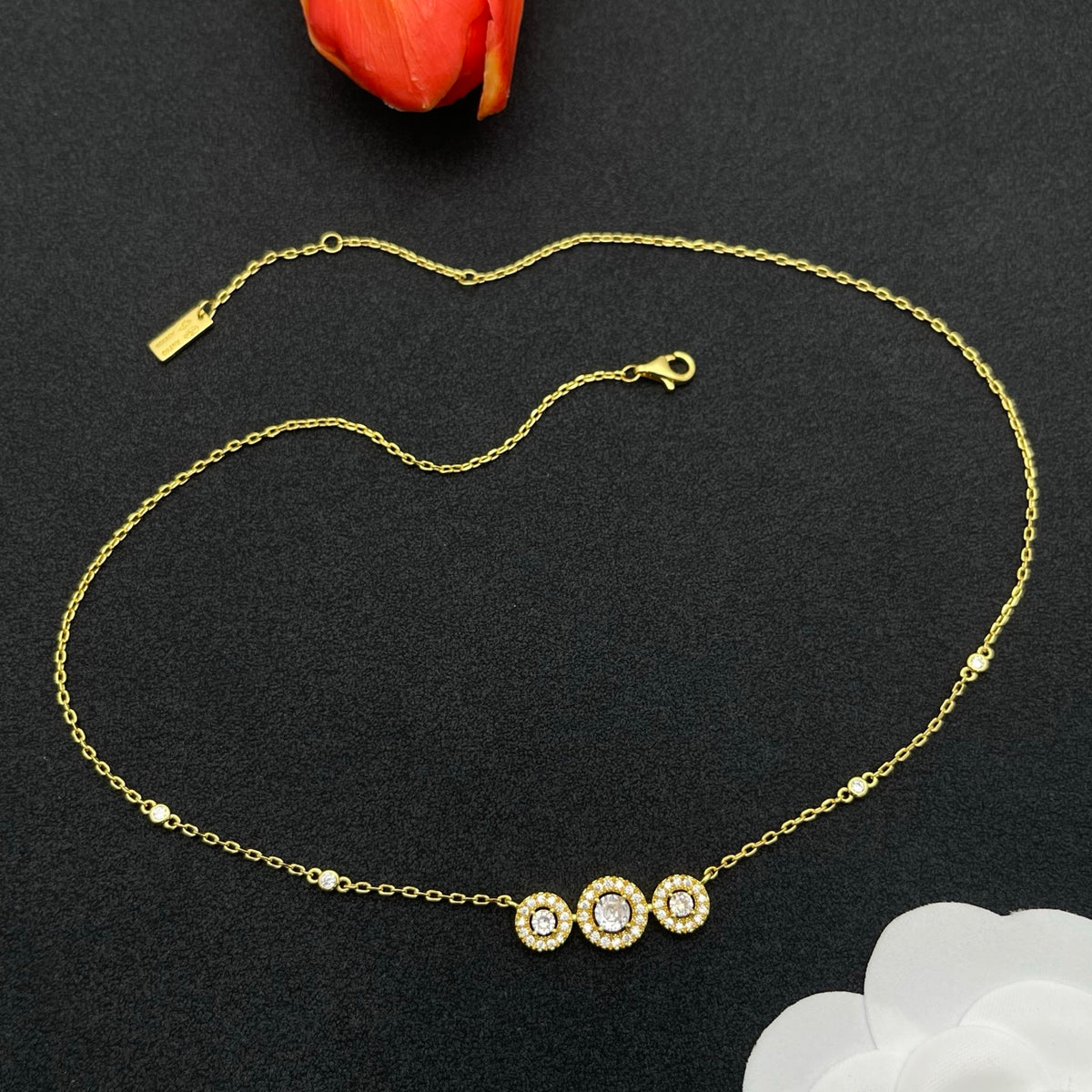 Messika Triple Halo Station necklace in Gold Tone, detail view 2