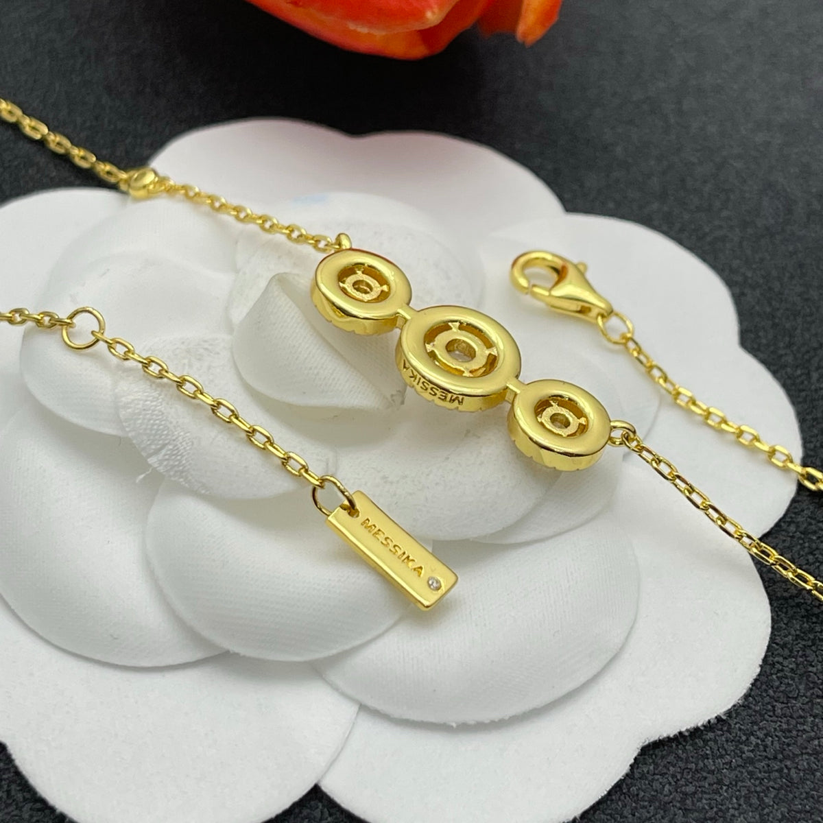 Messika Triple Halo Station necklace in Gold Tone, detail view 7