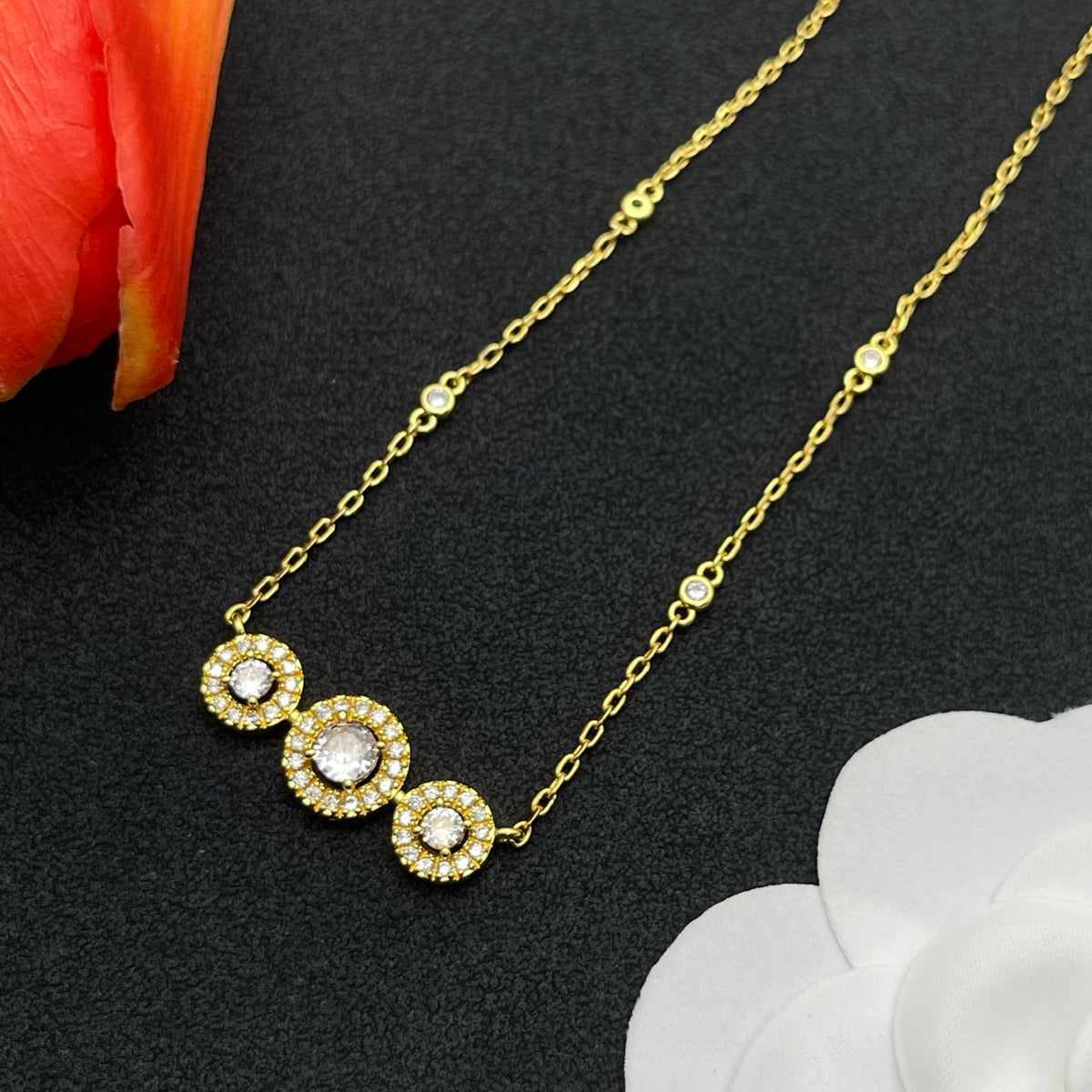 Messika Triple Halo Station necklace in Gold Tone, detail view 4