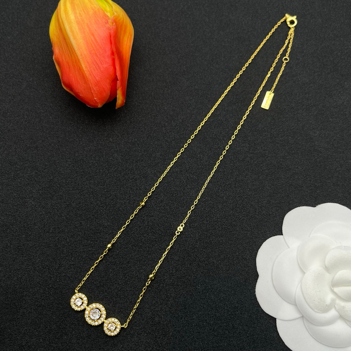Messika Triple Halo Station necklace in Gold Tone, detail view 3