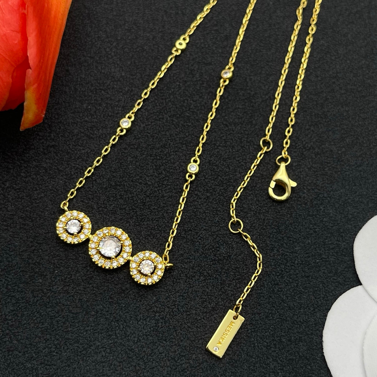 Messika Triple Halo Station necklace in Gold Tone, detail view 5