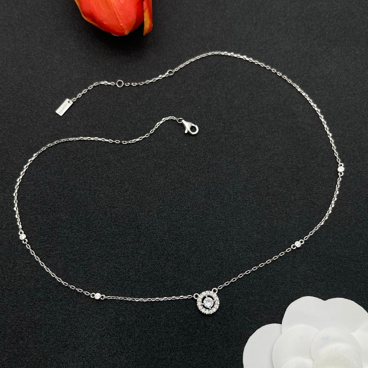 Messika Sunburst Halo Pendant necklace in Silver Tone, detail view 2