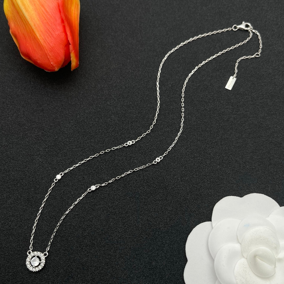 Messika Sunburst Halo Pendant necklace in Silver Tone, detail view 3