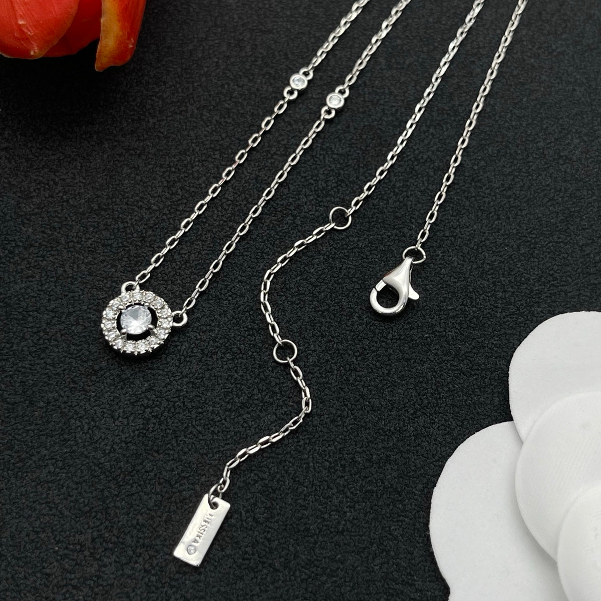 Messika Sunburst Halo Pendant necklace in Silver Tone, detail view 5