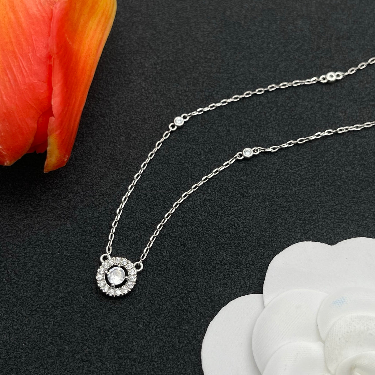 Messika Sunburst Halo Pendant necklace in Silver Tone, detail view 4