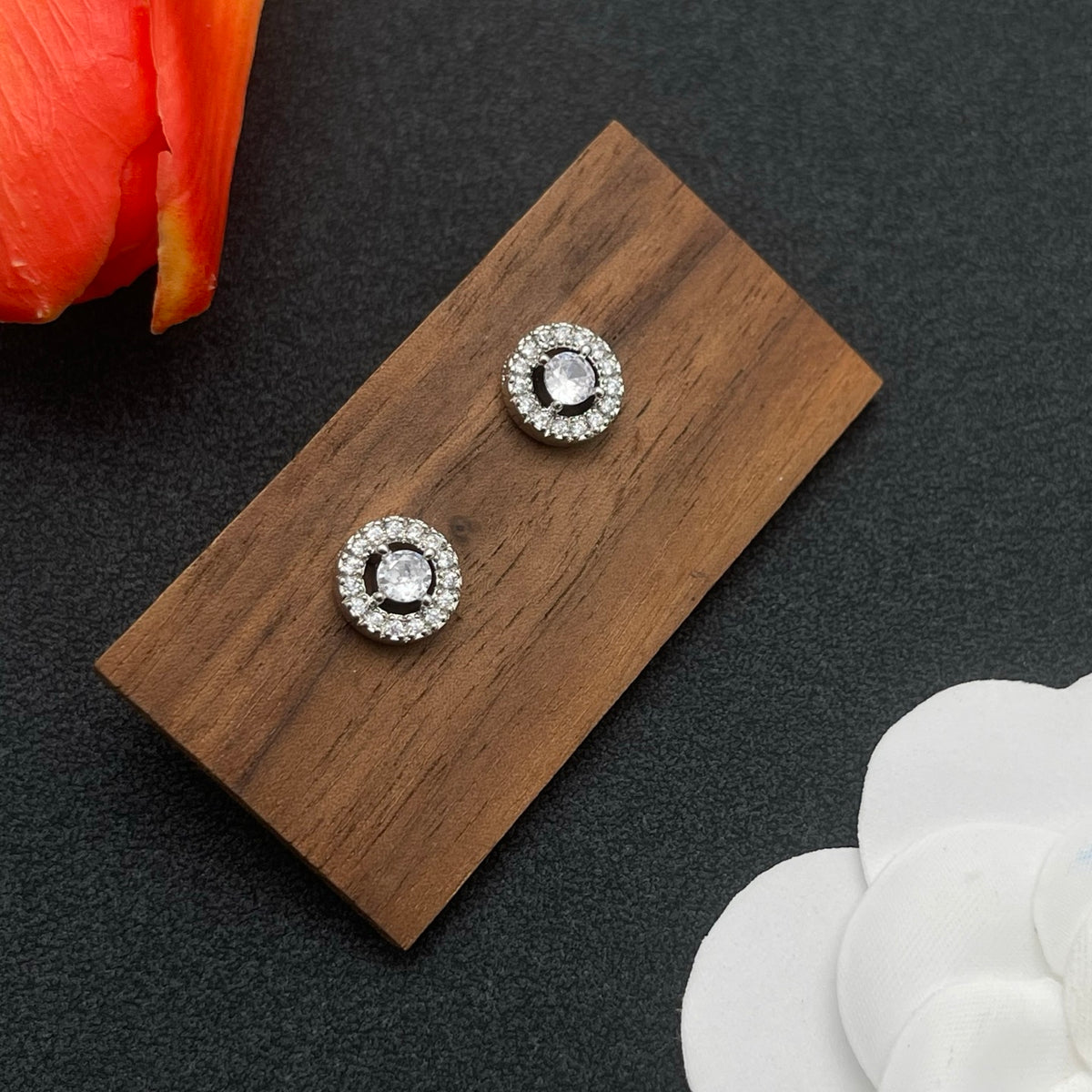 Messika Sunburst Halo Stud earrings in Silver Tone, detail view 3