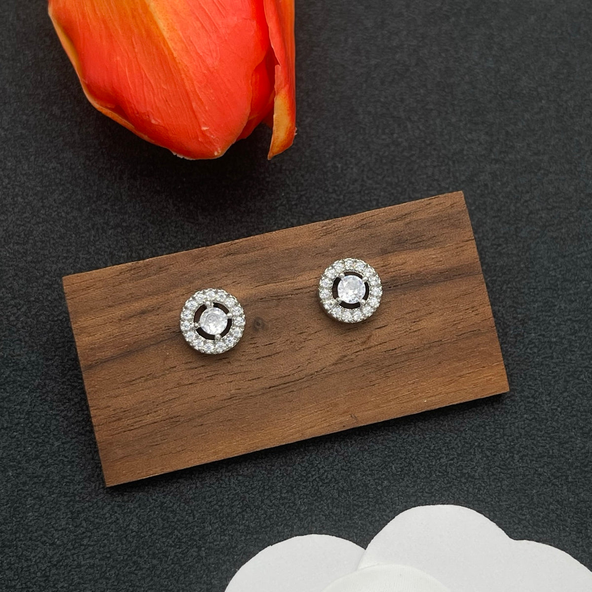 Messika Sunburst Halo Stud earrings in Silver Tone, detail view 2