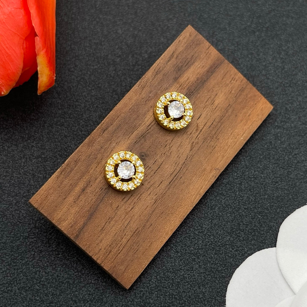 Messika Sunburst Halo Stud earrings in Gold Tone, detail view 3