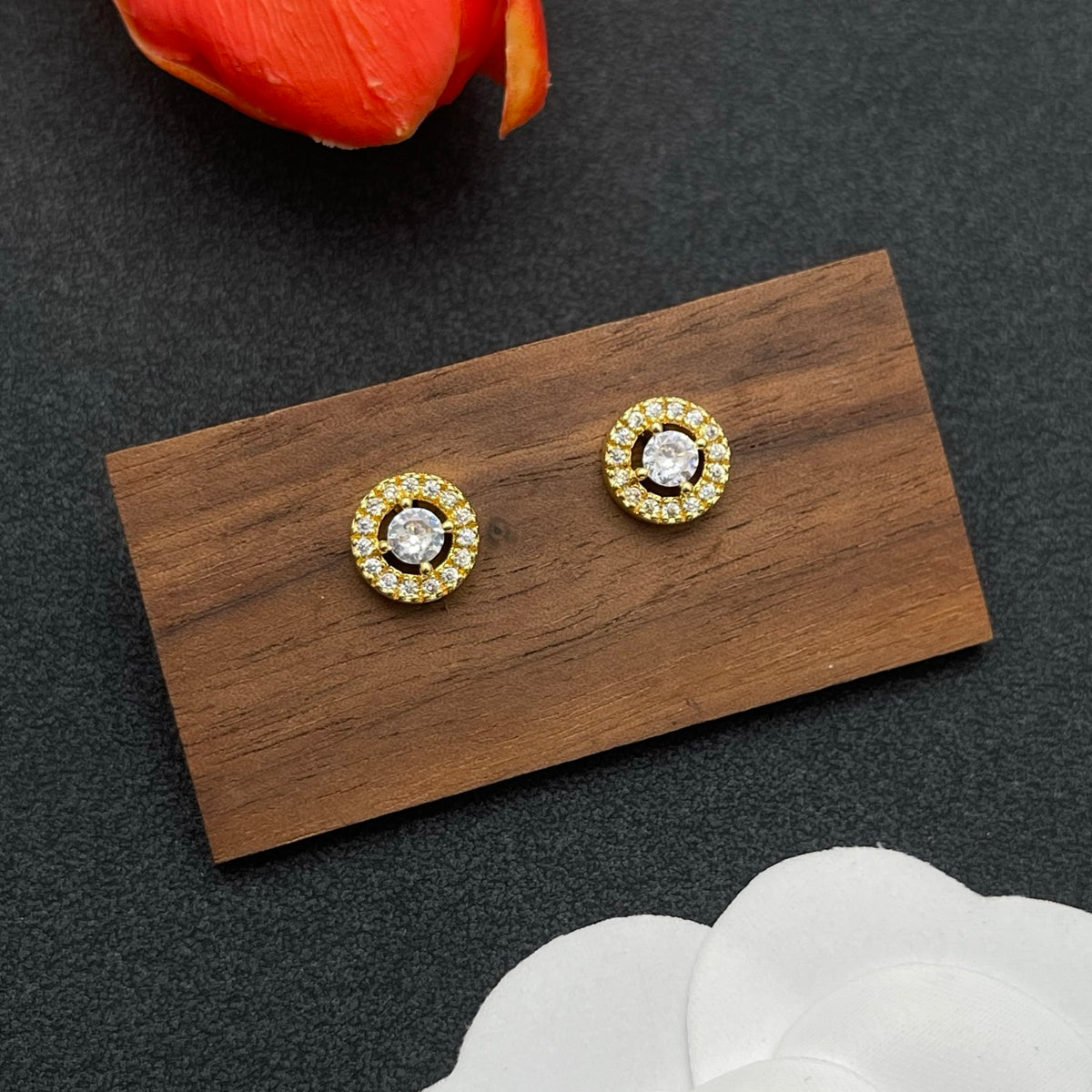 Messika Sunburst Halo Stud earrings in Gold Tone, detail view 2