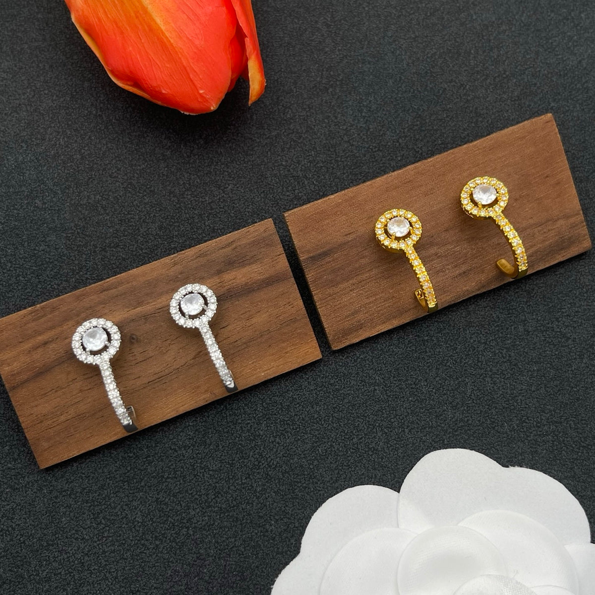 Messika Round Halo Drop earrings in Gold Tone, detail view 8