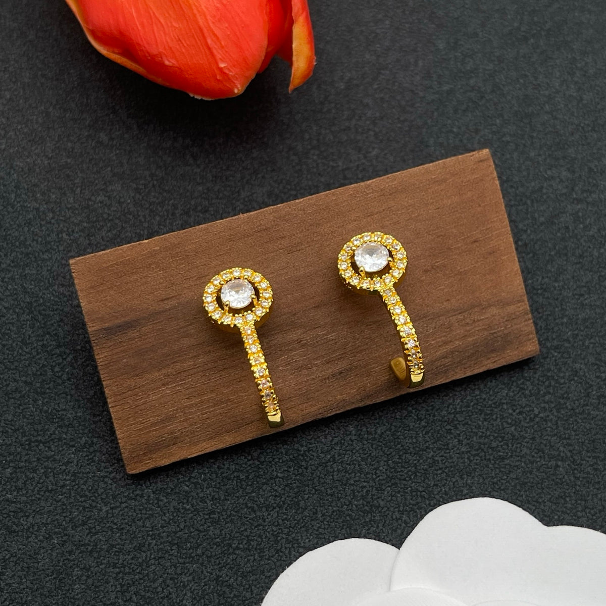 Messika Round Halo Drop earrings in Gold Tone, detail view 2