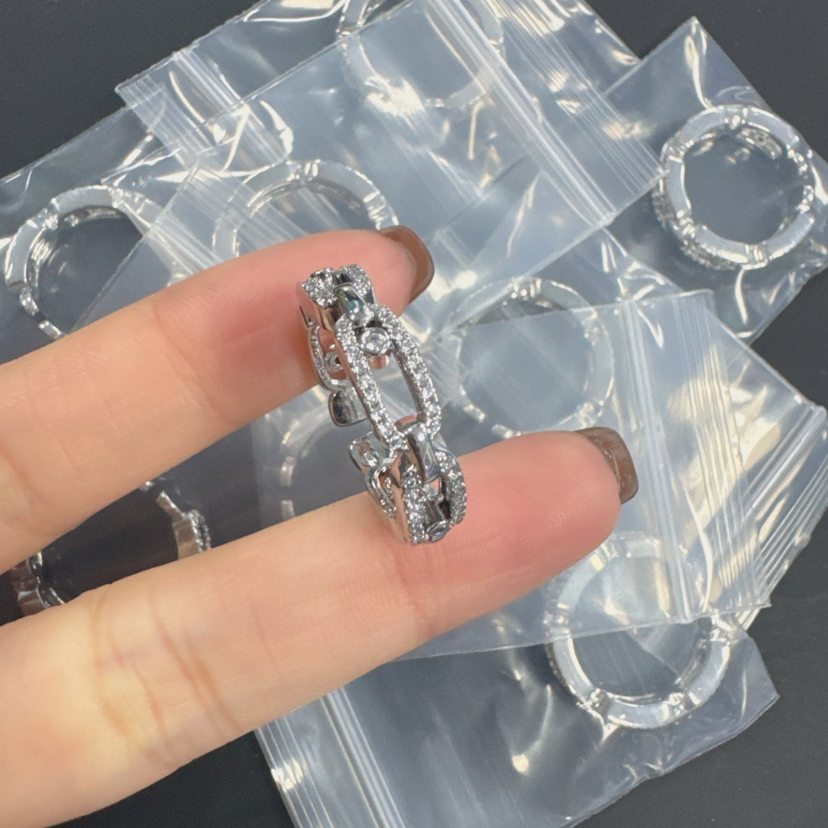 Messika Open Link Crystal Drop earrings in Silver Tone, detail view 3