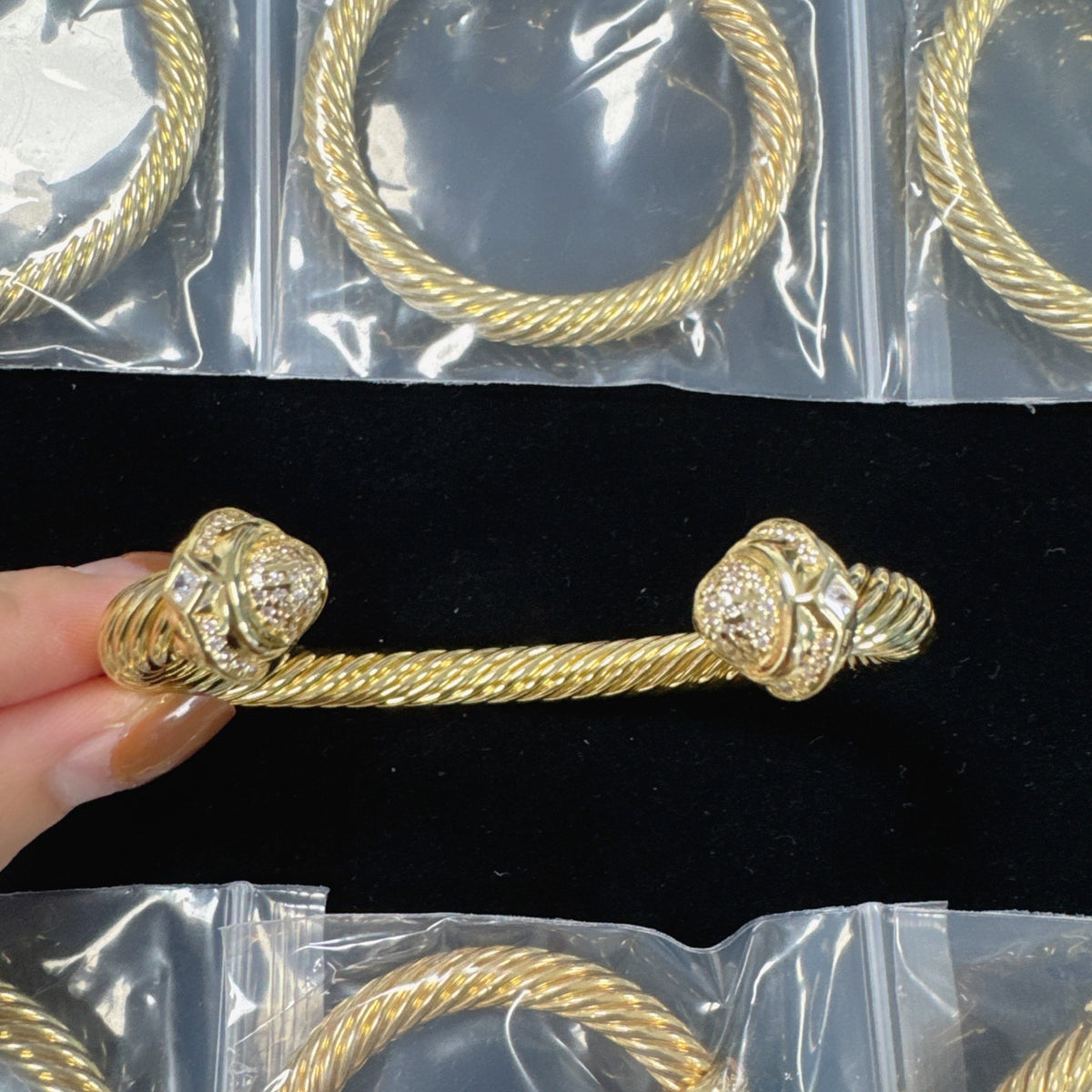 David Yurman pave crystal cable cuff bracelet in Gold Tone, main view