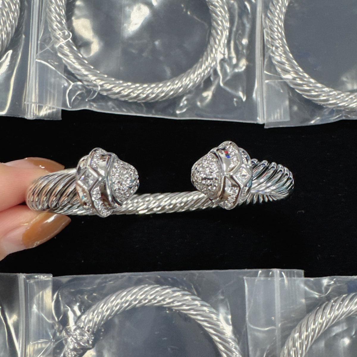 David Yurman pave crystal cable cuff bracelet in Gold Tone, detail view 2
