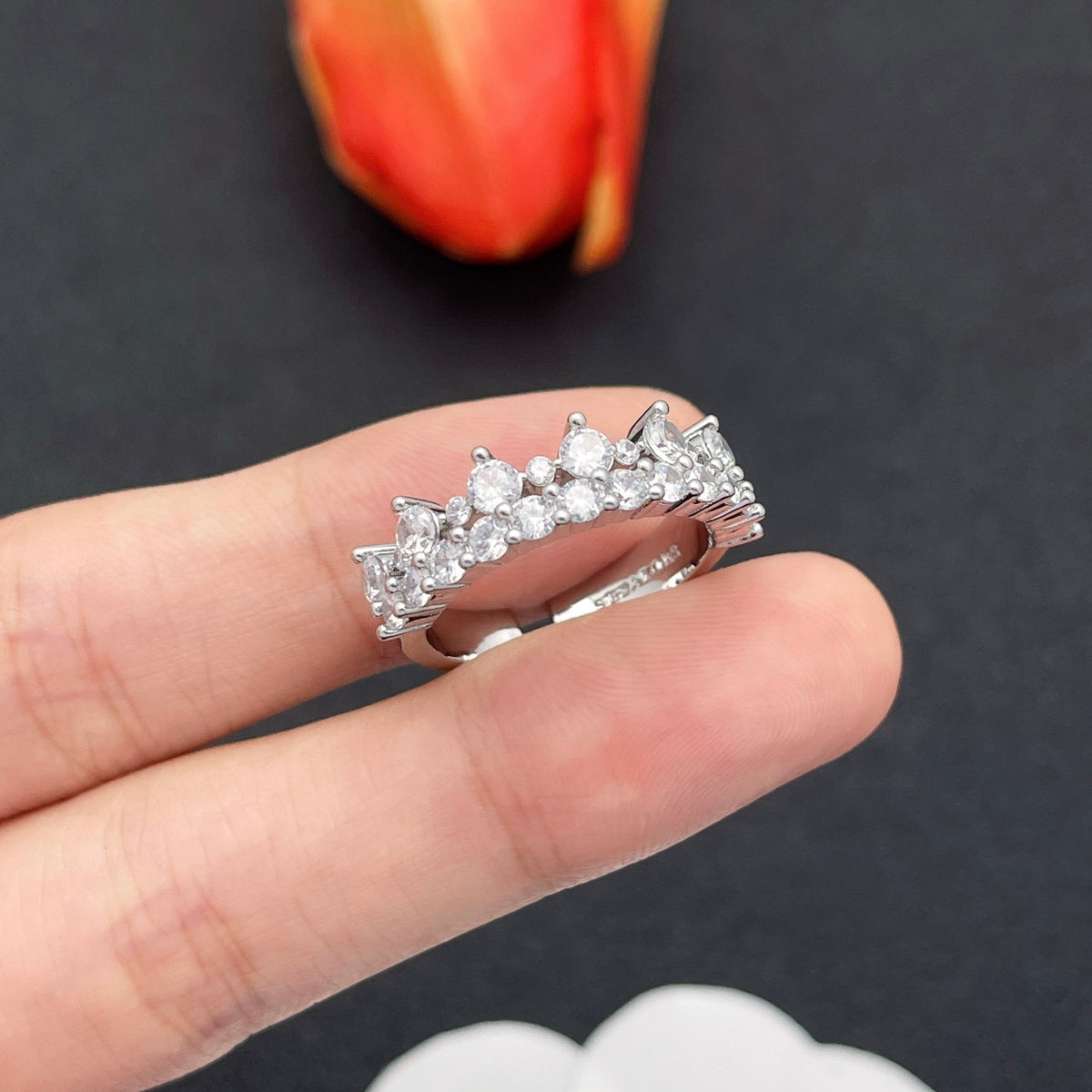 Sif Jakobs crystal crown tiara ring in Silver Tone, detail view 16