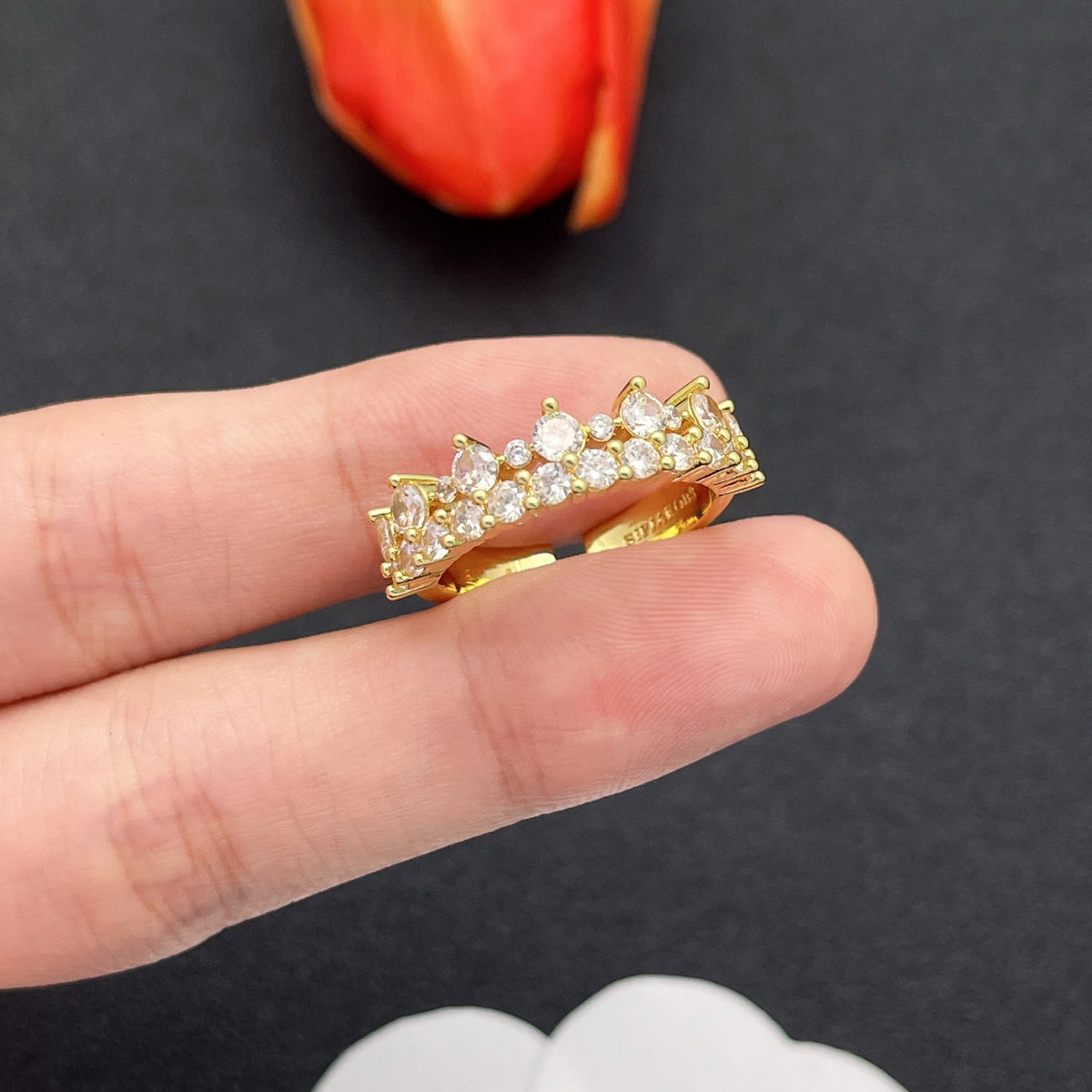 Sif Jakobs crystal crown tiara ring in Gold Tone, detail view 9