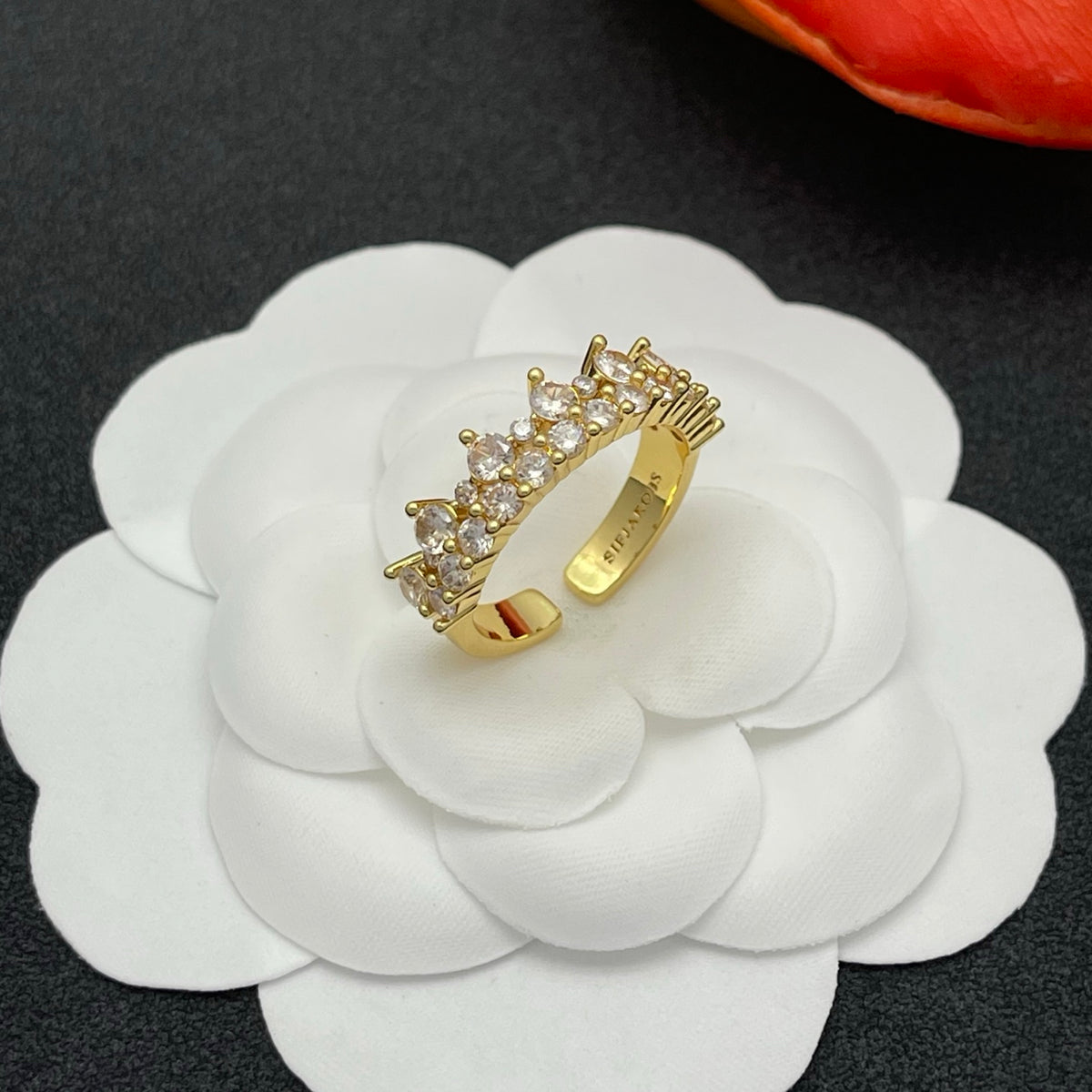 Sif Jakobs crystal crown tiara ring in Gold Tone, detail view 12