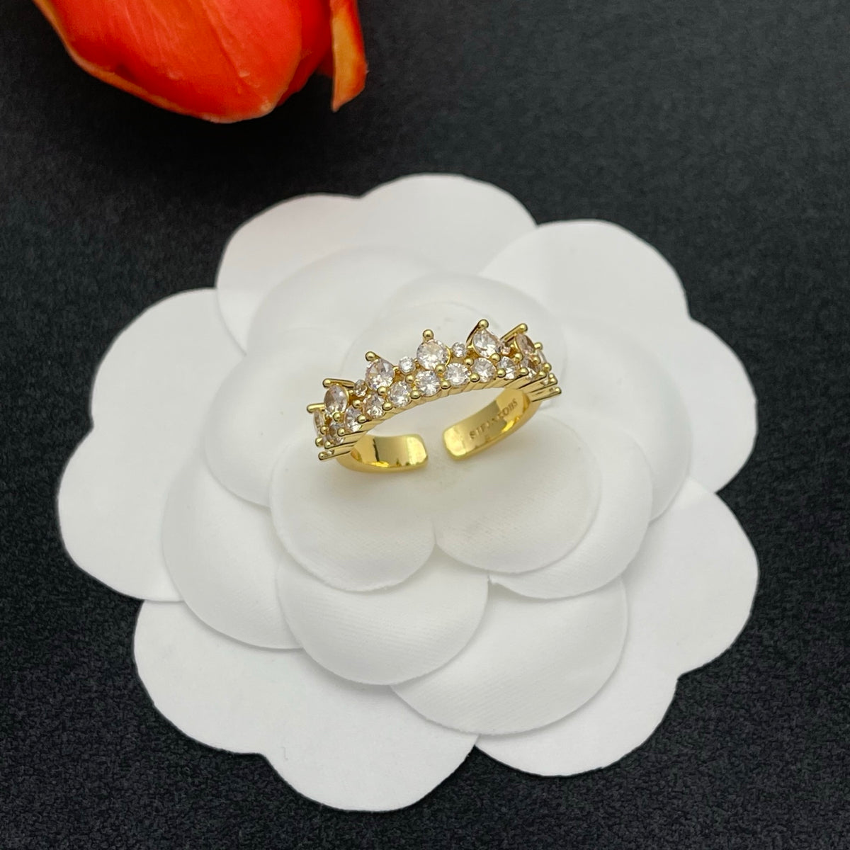 Sif Jakobs crystal crown tiara ring in Gold Tone, detail view 10